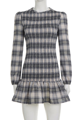 Plaid Ruffle Hem Casual Dress