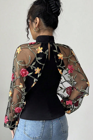 Floral Detail Sheer Blouse