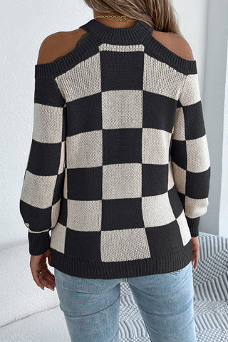 Chic Cutout Checkerboard Sweater
