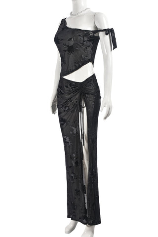 Asymmetric Shoulder Skirt Set