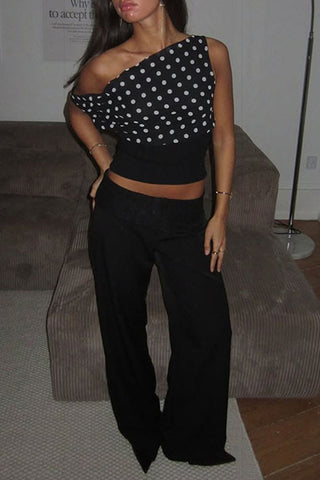 One-Shoulder Polka Dot Blouse