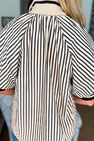 Striped Zip-Up Blouse