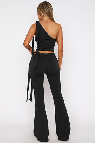 One-Shoulder Tie-Accent Pants Set
