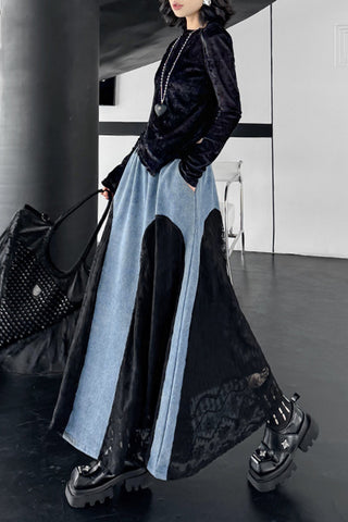 Lace A-Line Denim Skirt