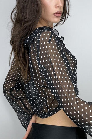 Sheer Tie-Front Polka Dot Blouse