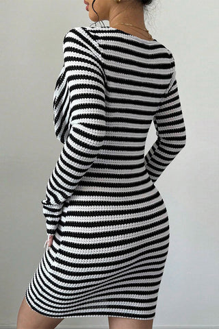 Striped V-Neck Bodycon Dress