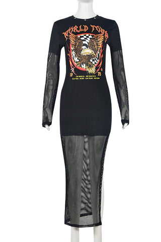 Graphic Long Sleeve Casual Dress