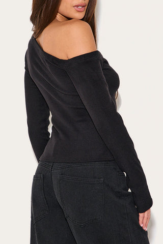 Asymmetric Buttoned Off-Shoulder  Top