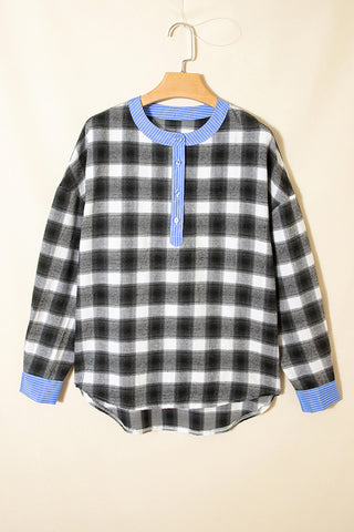 Plaid Blouse with Striped Edge