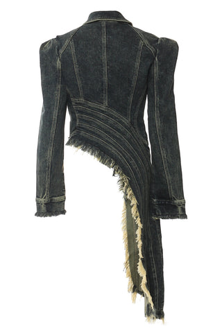 Asymmetric Zip-Up Denim Blazer