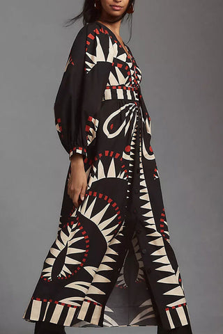 Geometric Print Long Casual Dress