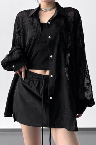 Sheer Floral Button Blouse