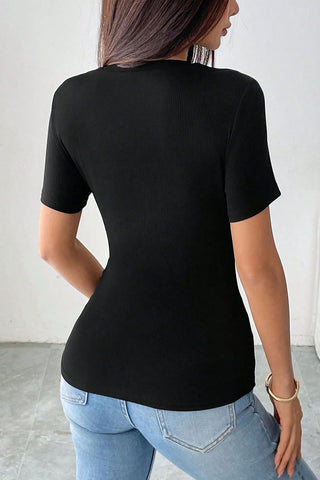 Cutout T-Shirt with Embroidered Detail