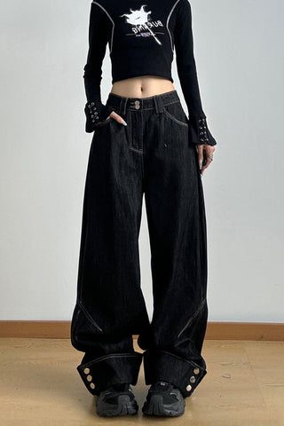 Wide-Leg Casual Pants with Button Detail