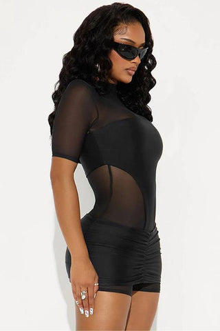 Mesh Panel Ruched Romper