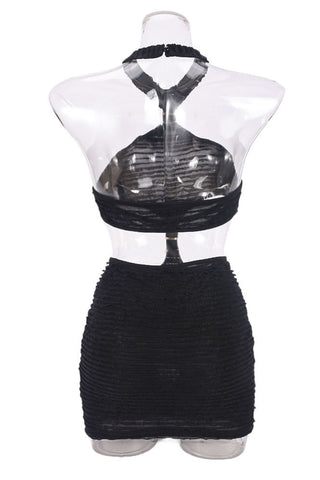 Textured Halter Cut-Out Mini Dress
