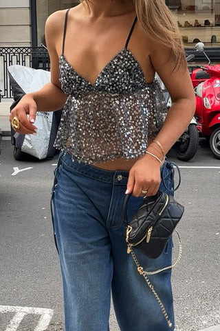 Sequined Mesh Cami Top