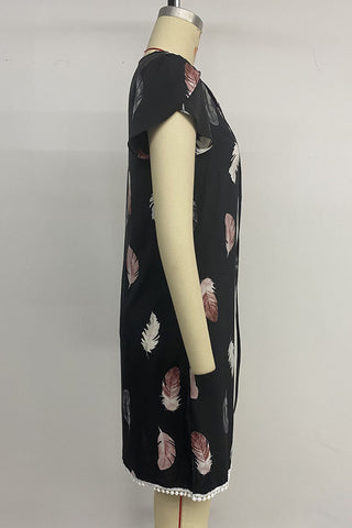 Feather Print Casual Dress