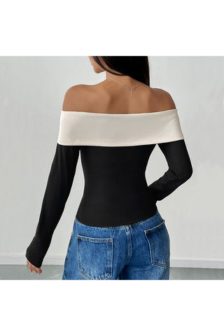Off-Shoulder Bow Long-Sleeve Top