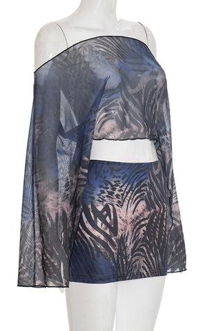 Off-Shoulder Abstract Print Skirt Set