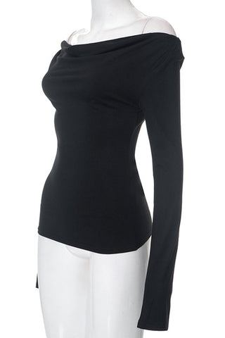 Off-Shoulder Fitted Long Sleeve Top