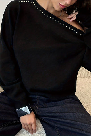 Off-Shoulder Studded Sweater