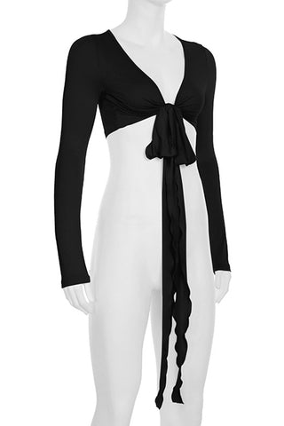 Tie-Front Long Sleeve Top