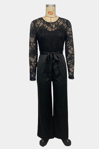 Lace Long-Sleeve Belted Jumpsuit