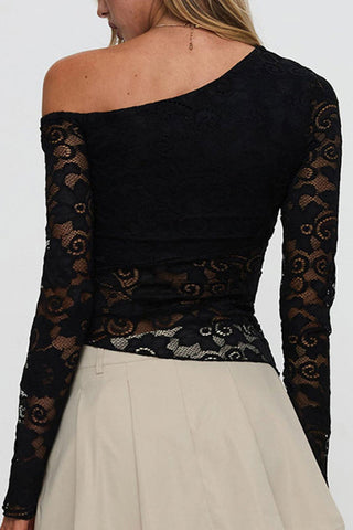 Asymmetrical Lace Long Sleeve Top