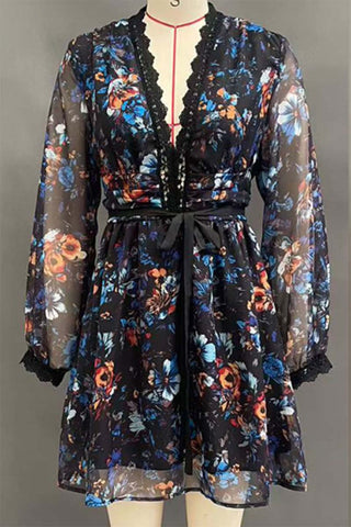 Floral V-Neck Casual Dress
