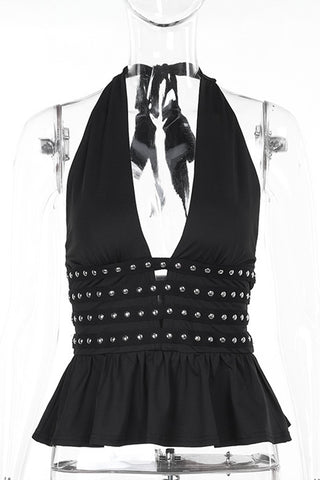 Studded Halterneck Peplum Top