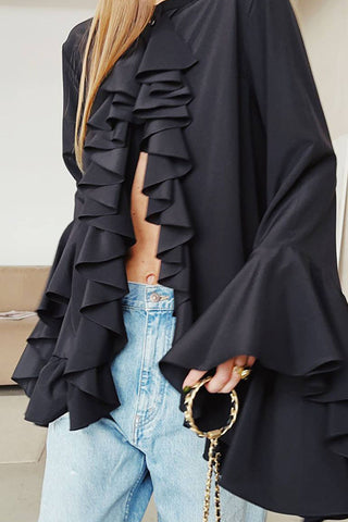 Ruffled Front Blouse with Flowing Sleeves