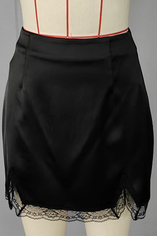 Lace Trim Satin Mini Skirt