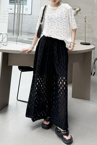 Wide-Leg Cut-Out Casual Pants
