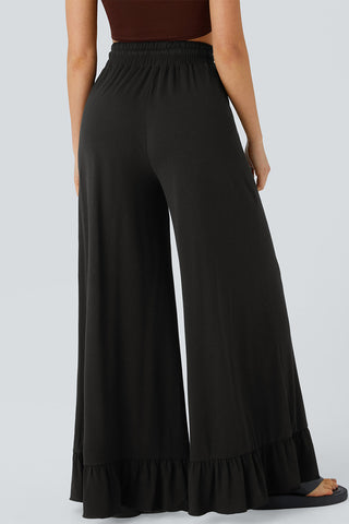 Ruffle Hem Wide-Leg Pants