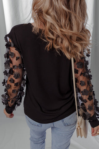 Sheer Sleeve Floral Detail Top