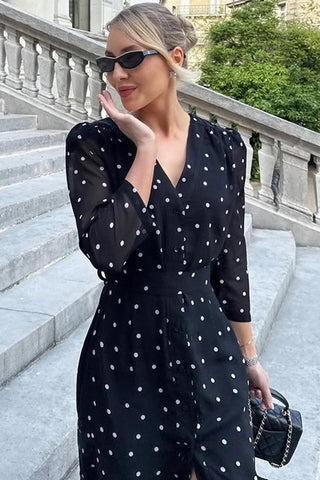 Polka Dot V-Neck Casual Dress