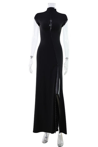 High-Neck Evening Gown with Side Slit