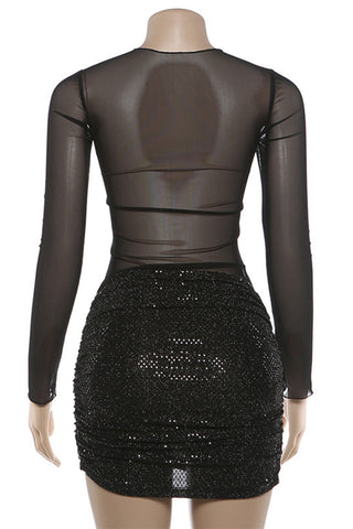 Sheer Long Sleeve Evening Dress