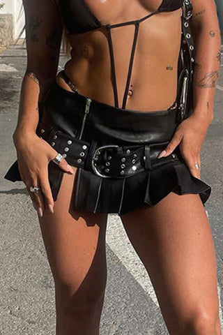 Studded Belted Mini Skirt