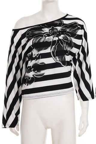 Off-Shoulder Striped T-Shirt