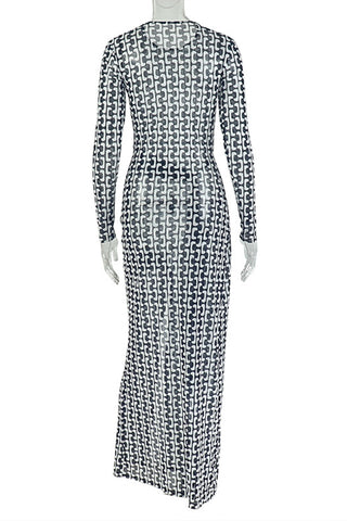 Long-Sleeve Patterned Casual Dress