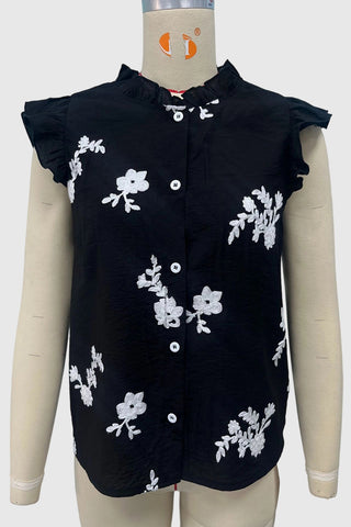 Flutter Sleeve Floral Button Blouse
