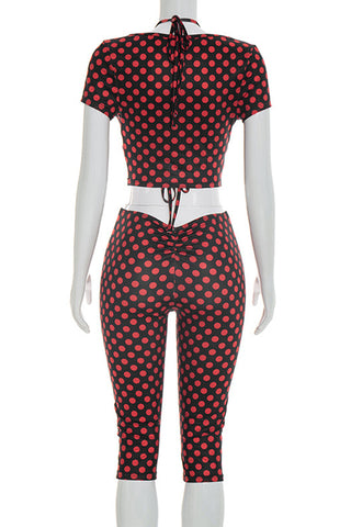Polka Dot Crop Top and Pants Set