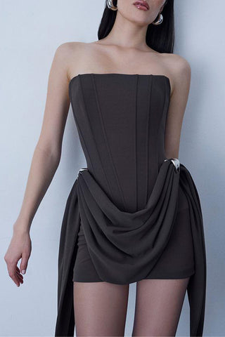 Elegant Draped Strapless Mini Dress