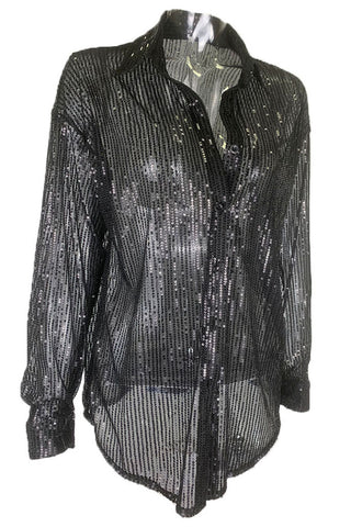 Sparkling Sequin Button-Front Blouse