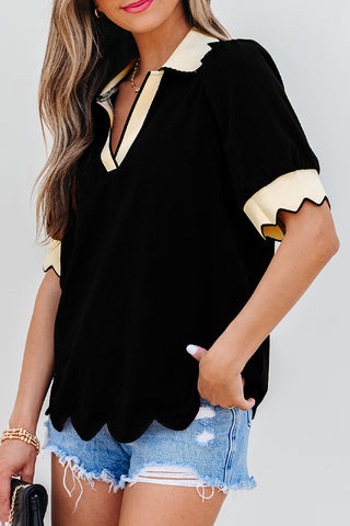 Scallop Trim Short Sleeve Top