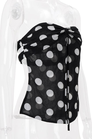 Strapless Twist-Front Polka Dot Top