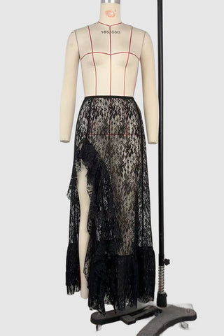 High-Slit Lace Casual Skirt