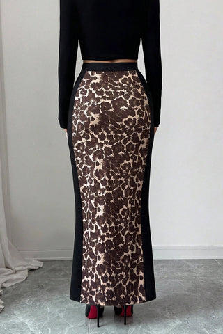 Animal Print Slit Skirt